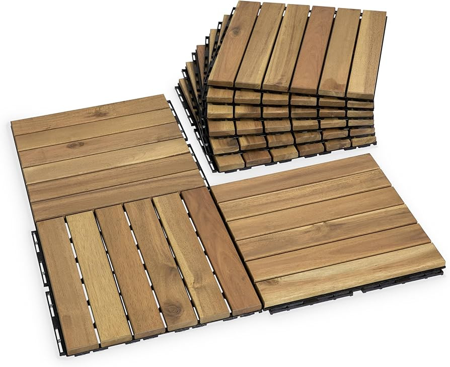 Acacia Wood Flooring Interlocking Deck Tiles for Patio Decor 9 Pcs 6 Slats VR White Oak - Waterpr... | Amazon (US)