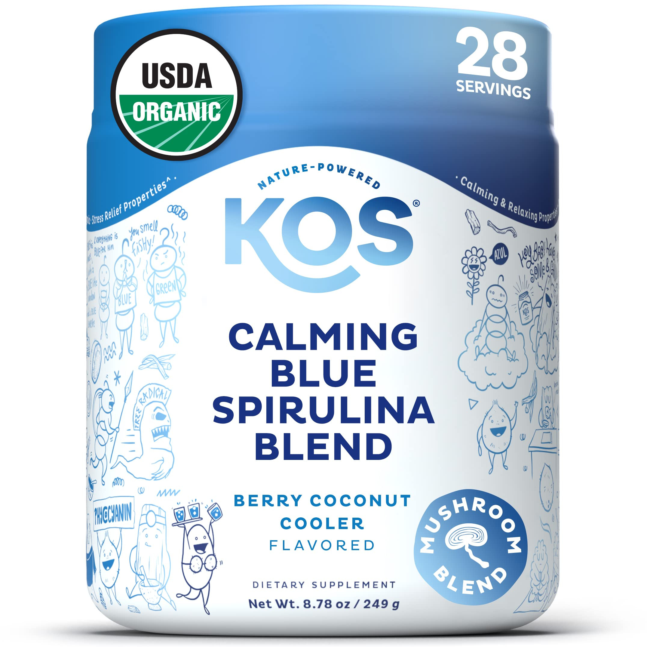 KOS Calming Blue Spirulina Blend- USDA Certified Organic - Algae Superfood Powder with Ashwagandh... | Amazon (US)