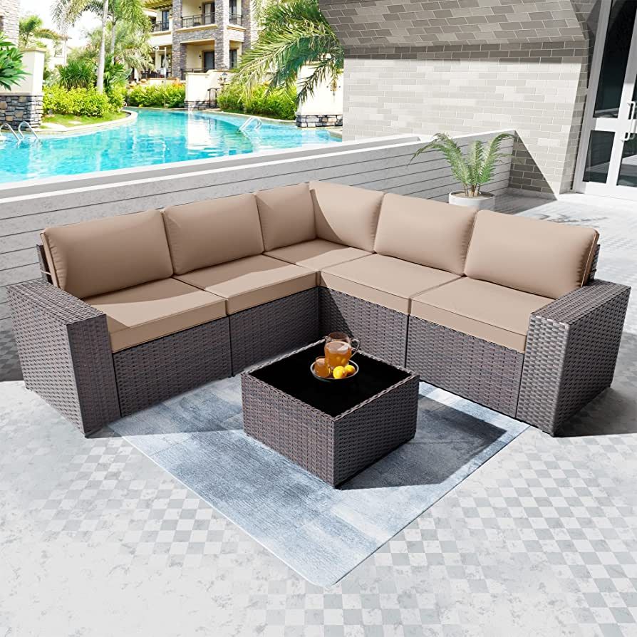 Piltwoff 2023 New 6 Pieces Patio Furniture Sets, Modern Wicker Sectional Furniture Sets with Sofa... | Amazon (US)
