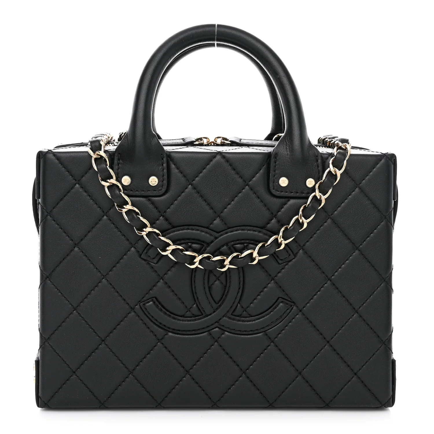 Calfskin Quilted Studded Square Vanity Case Black | FASHIONPHILE (US)