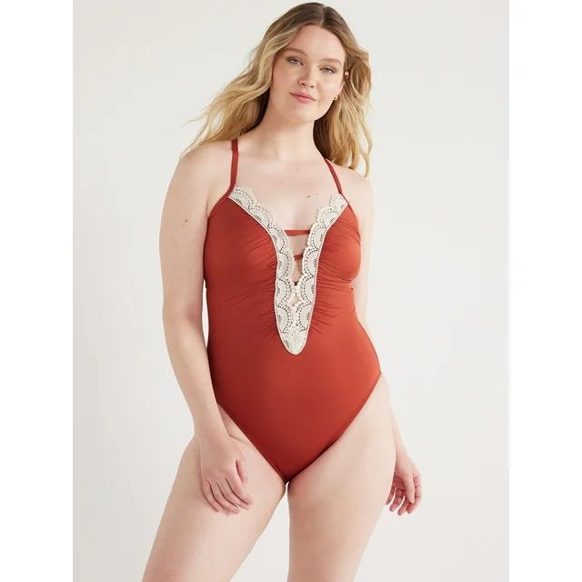 Time and Tru Women’s and Plus Lace Plunge One Piece Swimsuit | Walmart (US)
