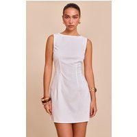 White Boat Neck Linen Shift Dress | PrettyLittleThing US
