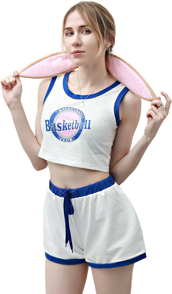 DAZCOS Women's White Sports Suit Set Vest and Shorts Bunny Basketball Costume | Amazon (US)