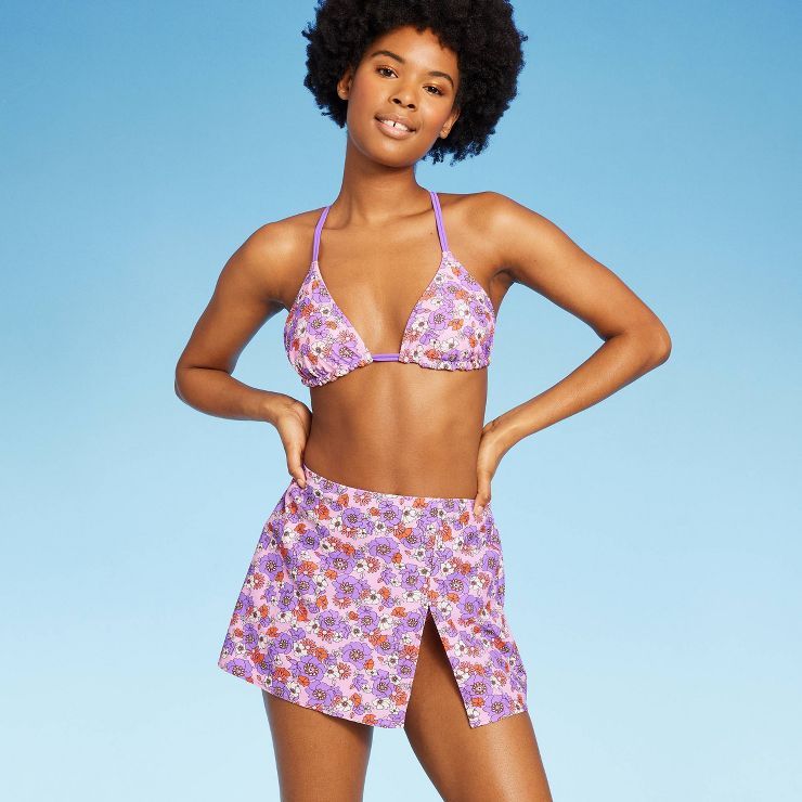 Women's Side-Slit Skirt Swimsuit Cover Up - Wild Fable™ Purple Floral Print | Target