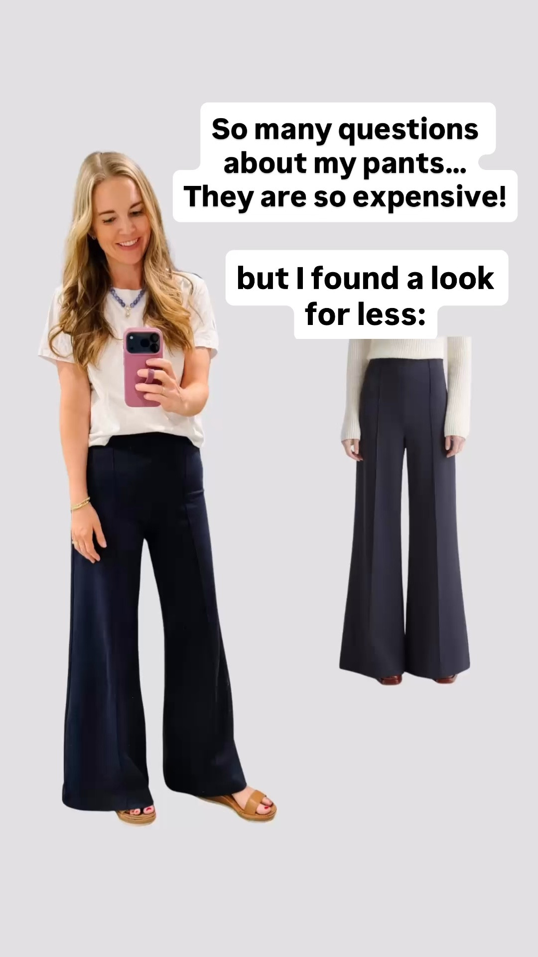 These pants are way too expensive but also insanely good! I wore them all day at home last weekend and then out for a nice dinner with friends. 

I’ve linked this look alike - so much more affordable!