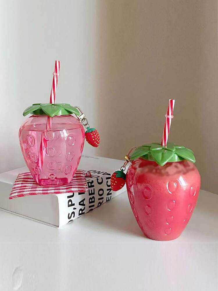 1pc Plastic Strawberry Design Drinking Tumbler With Straw, Creative Strawberry Decor Tumbler For ... | SHEIN