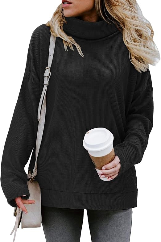 KILIG Women's Turtleneck Top Sweater Pullover Casual Long Sleeve Side Split Loose Sweater Shirts ... | Amazon (US)