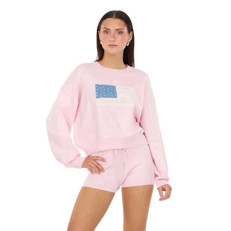 Forever 21 Women\u2019s Cropped Graphic Sweater and Matching Shorts Set, Long Sleeve Knit Two-Pie... | Walmart (US)
