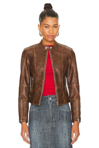 superdown Steph Faux Leather Moto Jacket in Brown from Revolve.com | Revolve Clothing (Global)