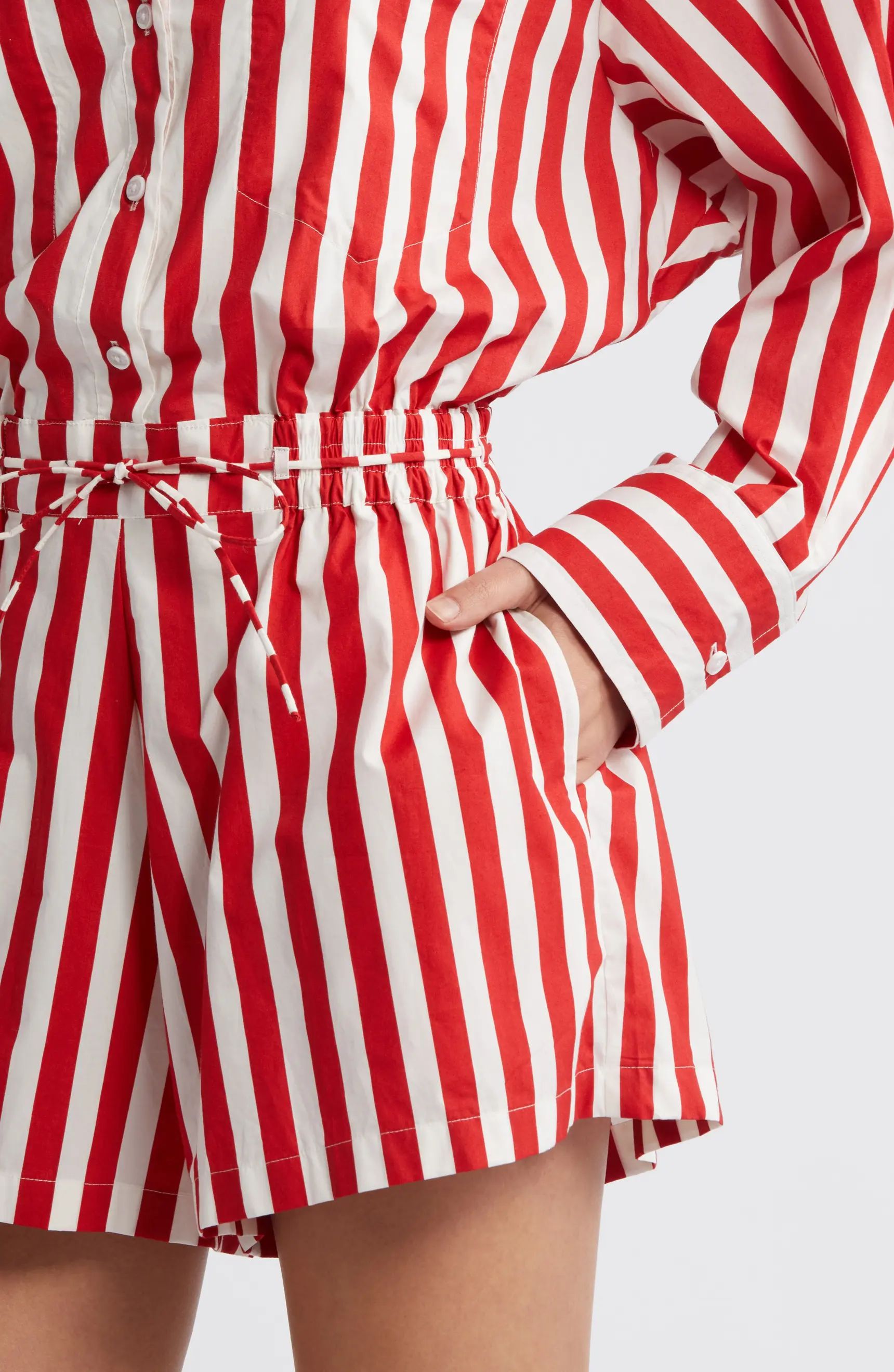 Faithfull the Brand Isole Stripe Long Sleeve Cotton Romper | Nordstrom | Nordstrom