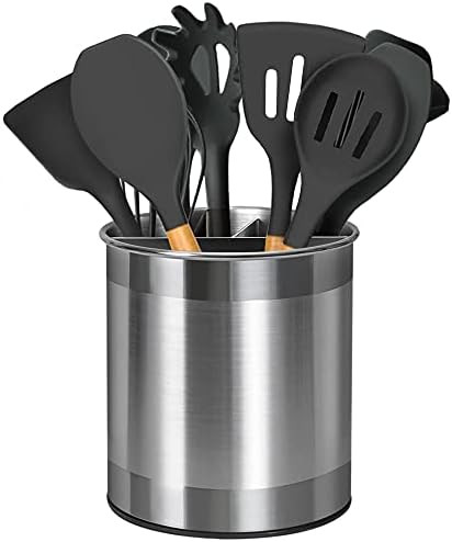 Nieifi Stainless Steel Utensil Holder with Removable Divider, 360° Rotating Countertop Utensil Caddy | Amazon (US)
