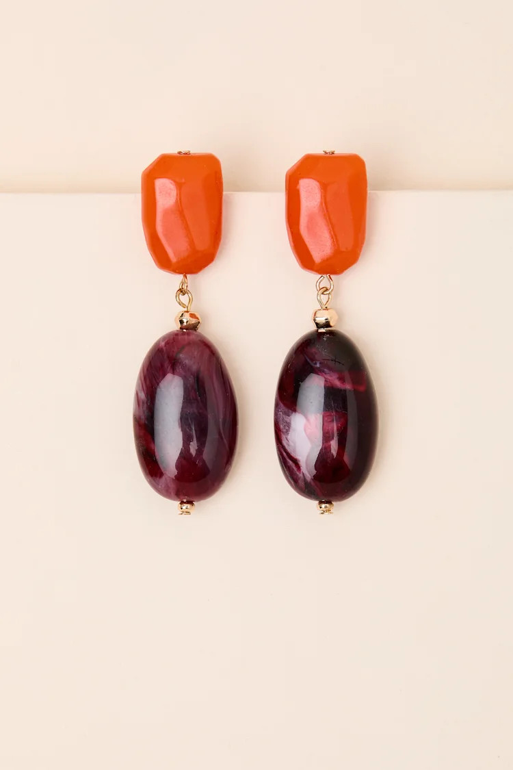 Lysette Orange and Burgundy Stone Drop Earrings | Lulus