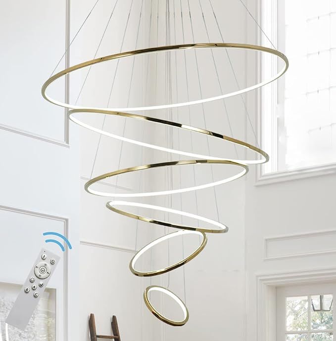 Akeelighting Modern Led Chandelier Gold Chandeliers for High Ceiling Entrance 6 Ring Dimmable Lux... | Amazon (US)