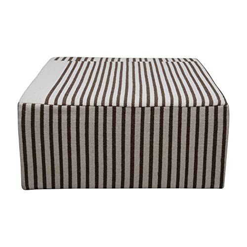 Creative Co-Op Wood and Wool Kilim Upholstered Coffee Ottoman Table, Striped Cream & Brown | Amazon (US)