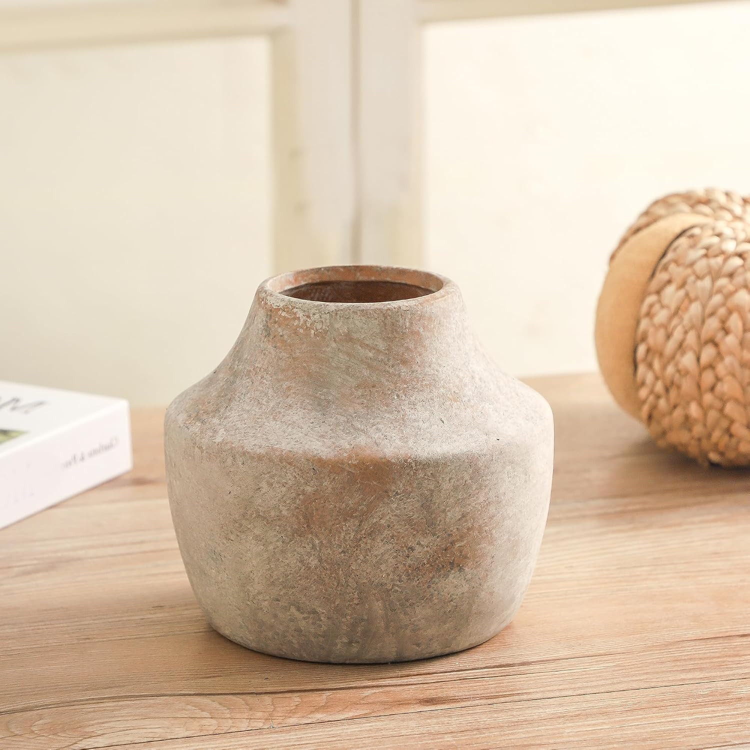Mitt&Ditt Ceramic Flower Vase, 5.3 inch Pottery Farmhouse Rustic Vase, Handcrafted Weathered Vases, Small Flower Terracotta Vases for Home Decor, Living Room, Table, Shelf, Mantel, Neutral | Amazon (US)