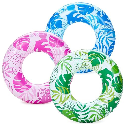JOYIN 3 Pack Pool Floats, Pool Tube for Kids Swim Rings Inflatable Tubes, Tropical Leaves Floatie Ring Water Toys for Swimming, Summer Beach Party | Amazon (US)