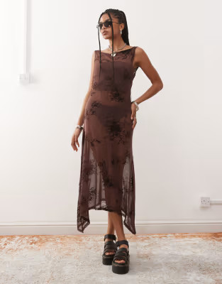 COLLUSION mesh flocked dress in brown | ASOS (Global)