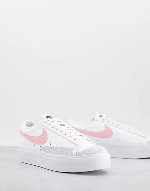 Nike Blazer Low Platform sneakers in white and pink | ASOS (Global)