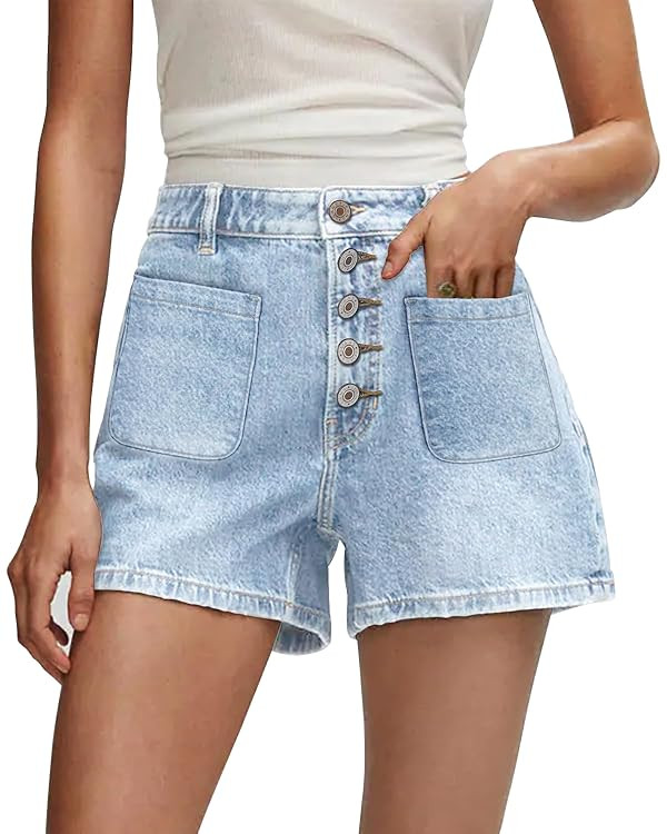 CHICZONE Womens Mid-High Waisted Ripped Denim Jean Shorts Cutoff Stretchy Summer Hot Short Pants | Amazon (US)