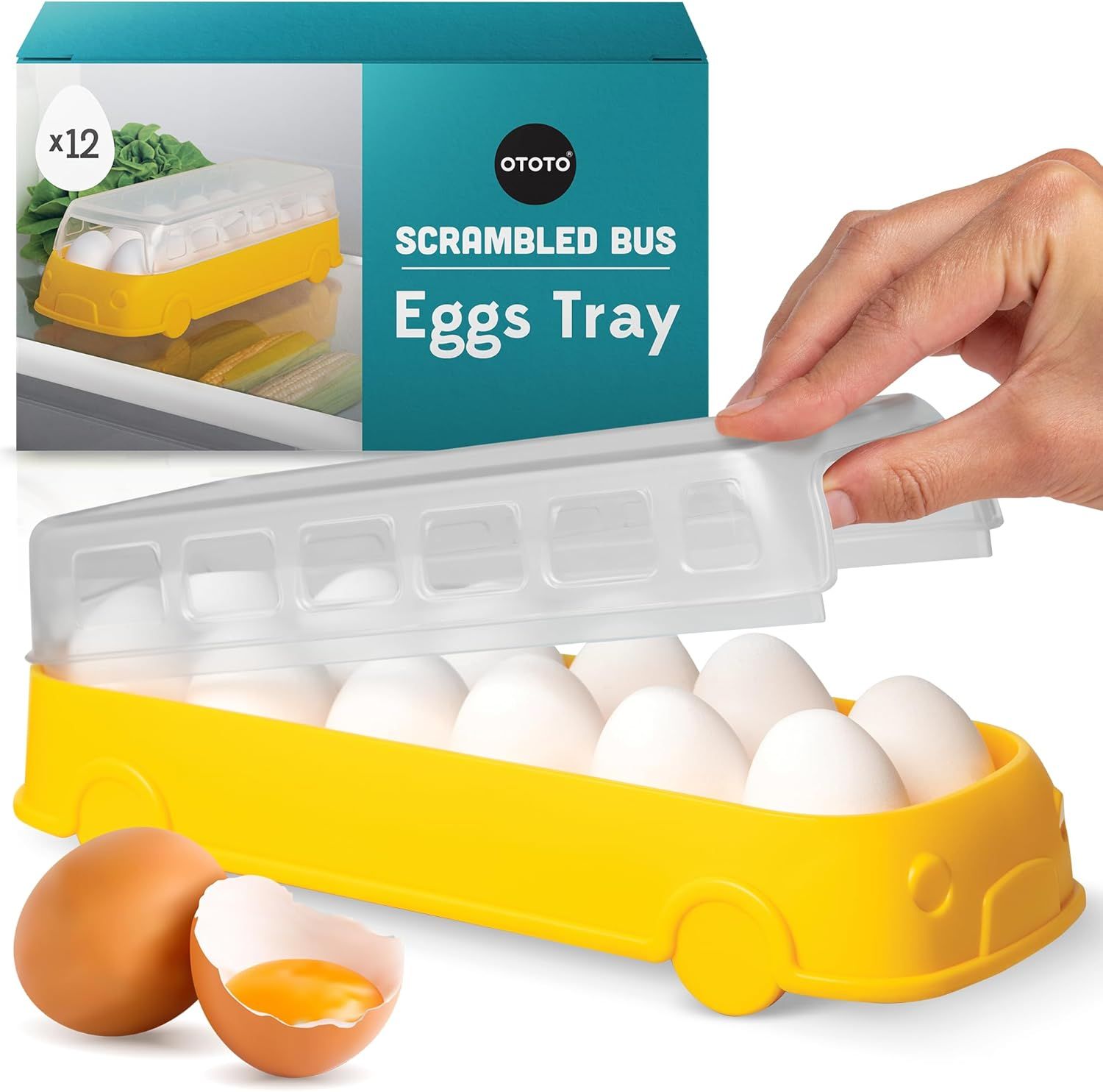 NEW!! Scrambled Bus 12 Egg Holder by OTOTO, Schoolbus Egg Container for Refrigerator, Egg Tray, C... | Amazon (US)