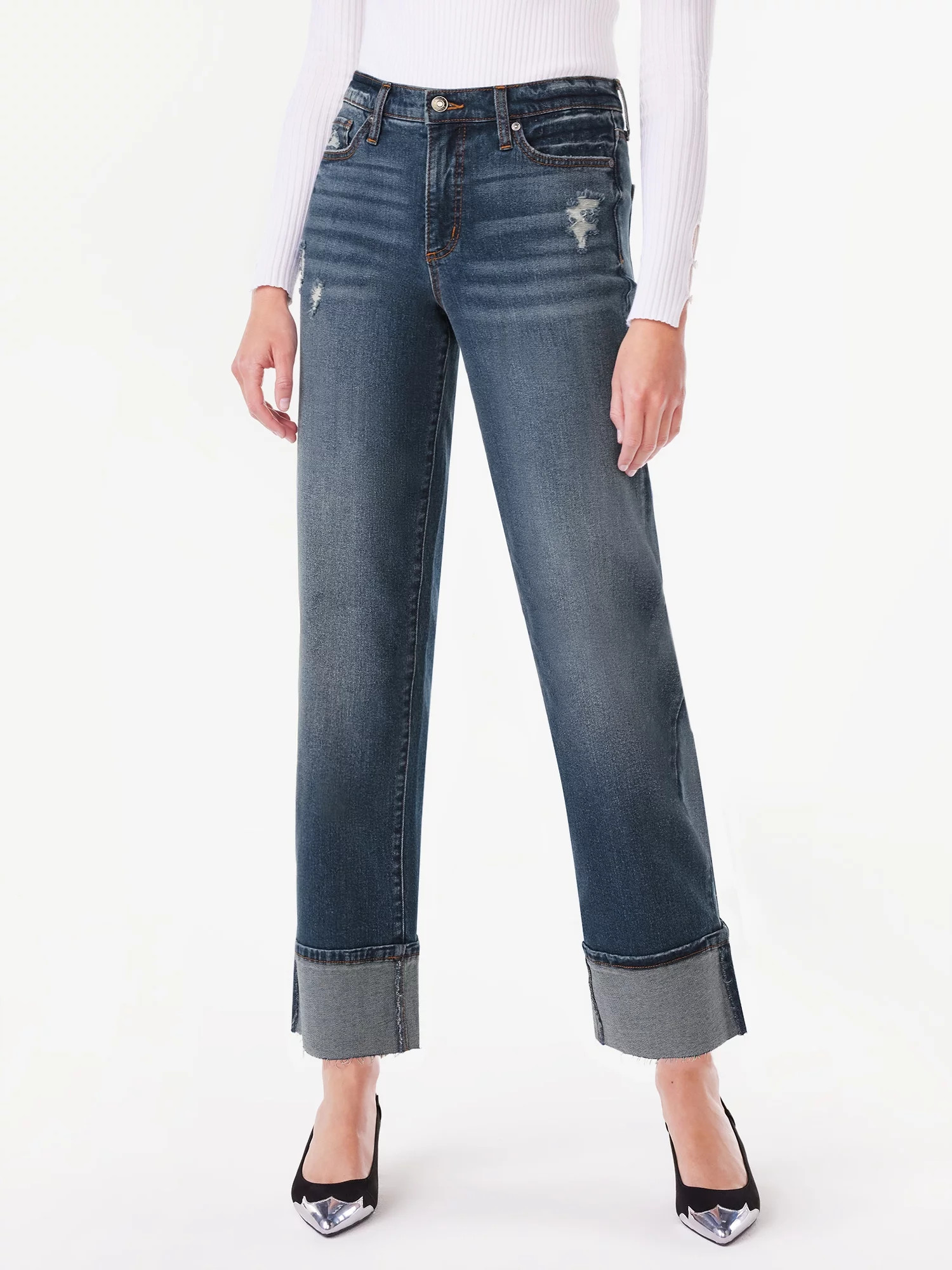 Scoop Women's Benton High Rise Cuffed Ankle Jeans, Sizes 0-18 | Walmart (US)