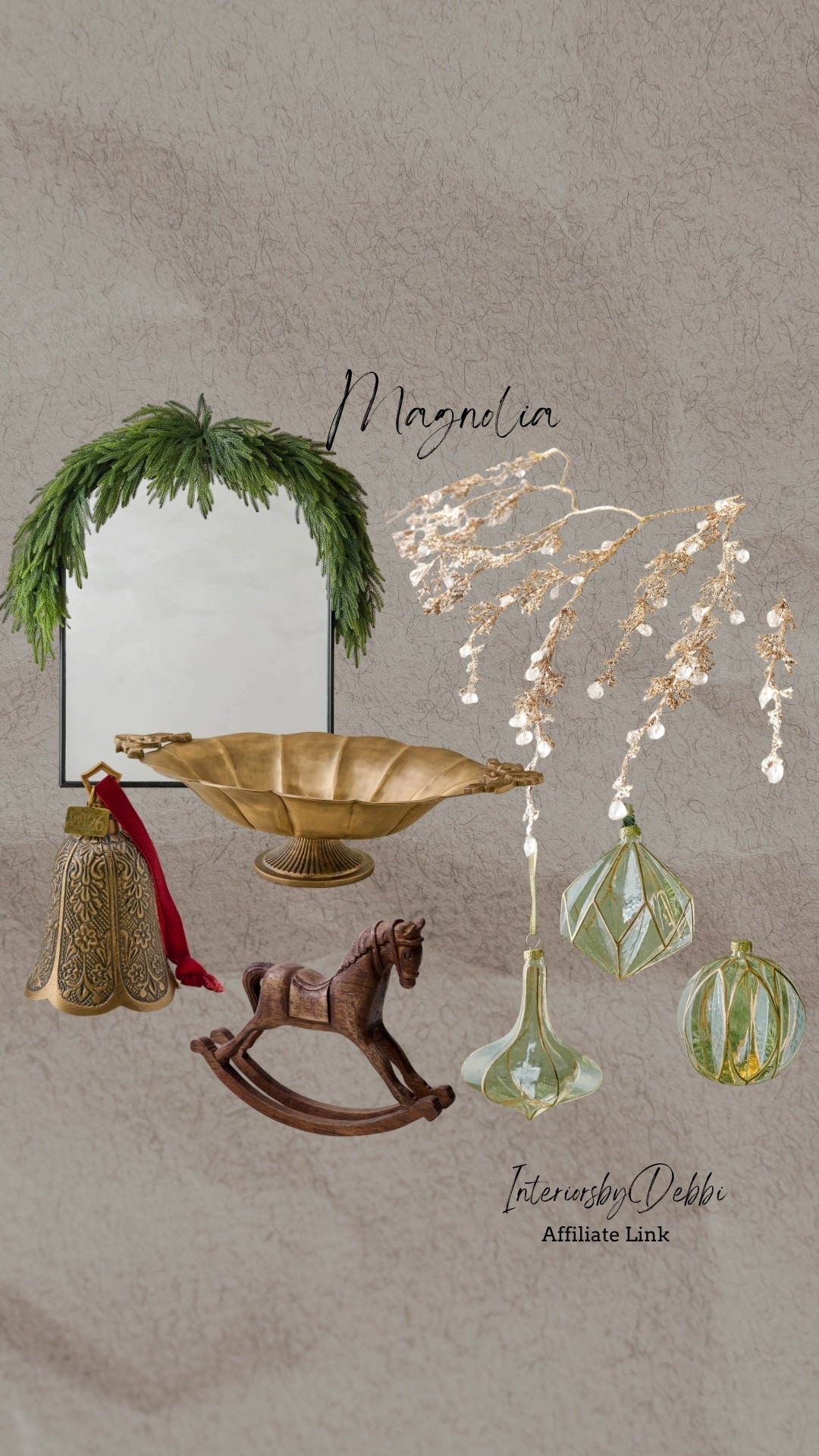 Magnolia Home
Evergreen swag, brass bowl, ornaments, bell, wood rocking horse, transitional home, modern decor, amazon find, amazon home, target home decor, mcgee and co, studio mcgee, amazon must have, pottery. barn, Walmart finds, affordable decor, home styling, budget friendly, accessories, neutral decor, home finds, buy new arrival, coming soon, sale alert, high end look for less, Amazon favorites, Target finds, cozy, modern, earthy, transitional, luxe, romantic, home decor, budget friendly decor, moody vibes #magnoliahome

#LTKSeasonal #LTKHome