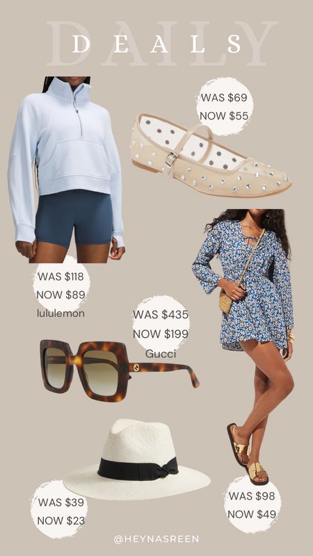 Daily deals on lululemon scuba, Open Edit Mary Jane flats, J.Crew beach dress, Gucci sunglasses, Nordstrom hat 

#LTKSaleAlert