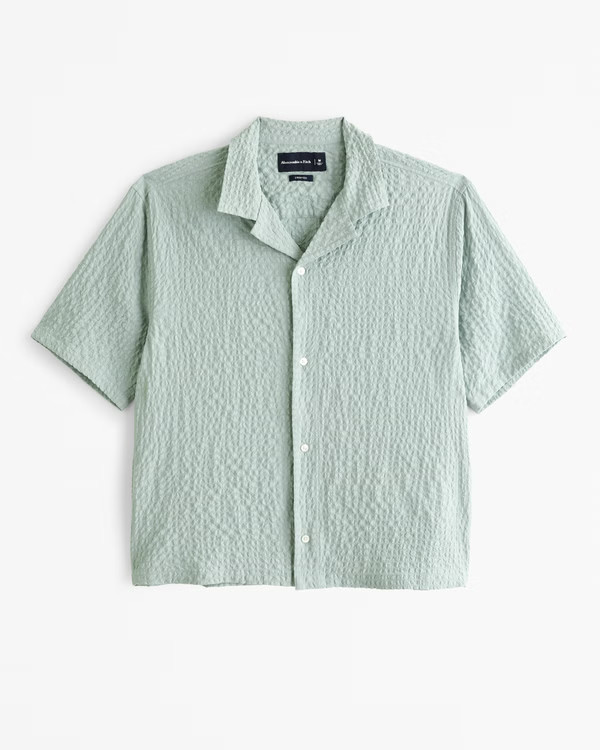 Camp Collar Cropped Textured Shirt | Abercrombie & Fitch (US)