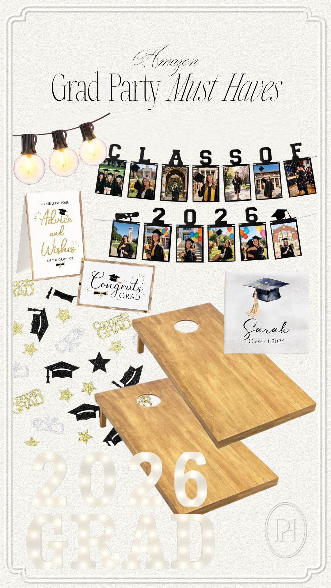 Loving these Amazon finds for celebrating this year's grads!

Graduation party, bistro lights, cafe lights, string lights, photo garland, cornhole set, yard games, lawn games, outdoor entertaining, custom cocktail napkins, graduation confetti, grad marquee sign, class of 2026, graduaiton advice cards 

 #LTKSeasonal #LTKKids