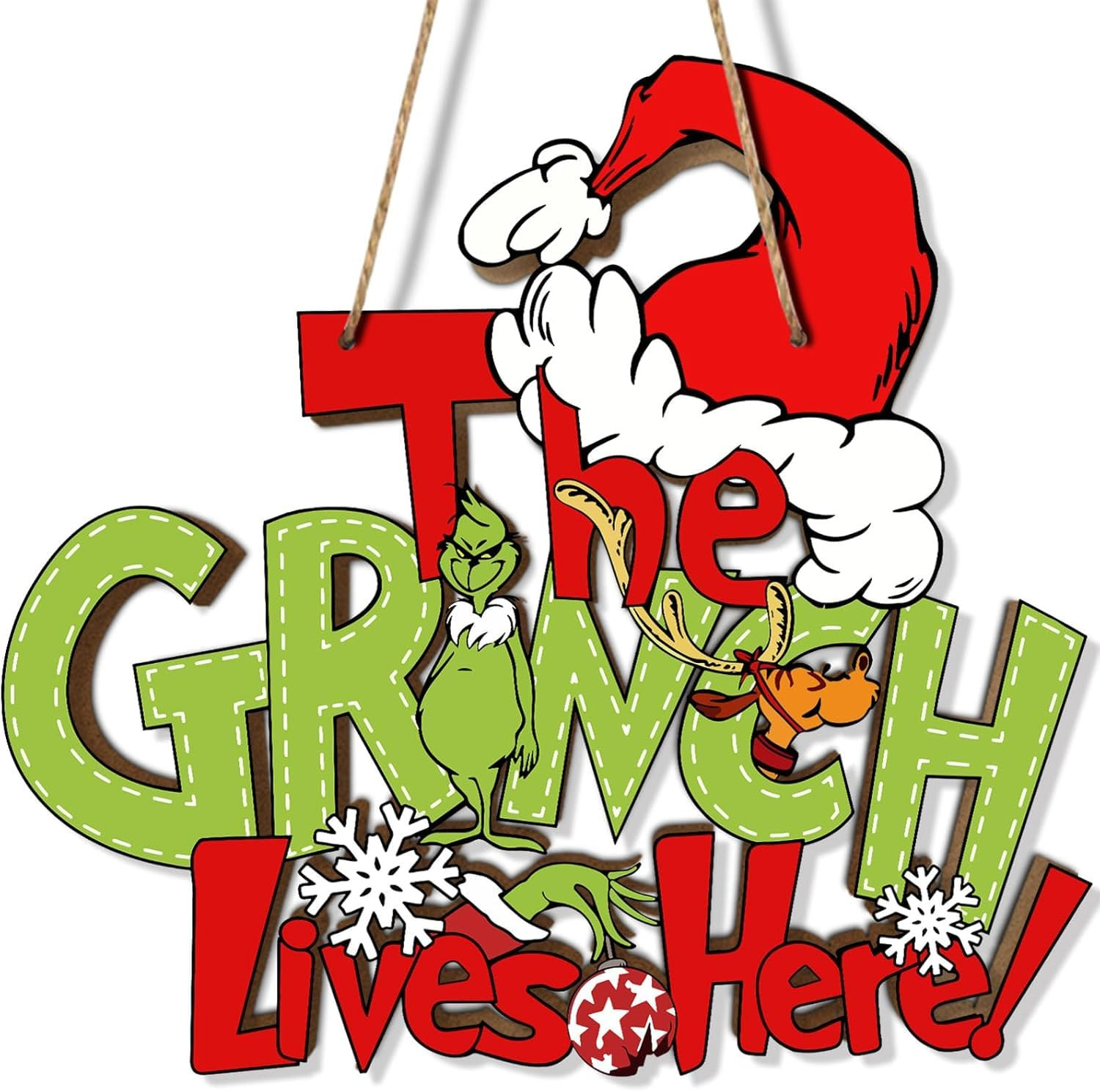 Christmas Decorations Hanging Sign, Large Tree Ornaments, Green Thief Wooden Door Sign for Front ... | Amazon (US)