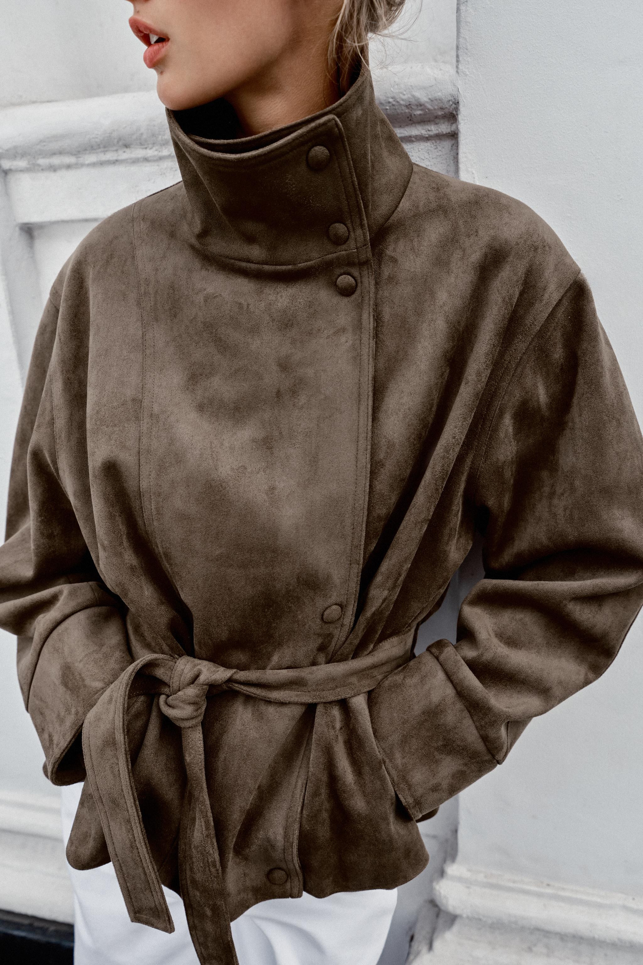 FAUX SUEDE BELTED JACKET | Zara US