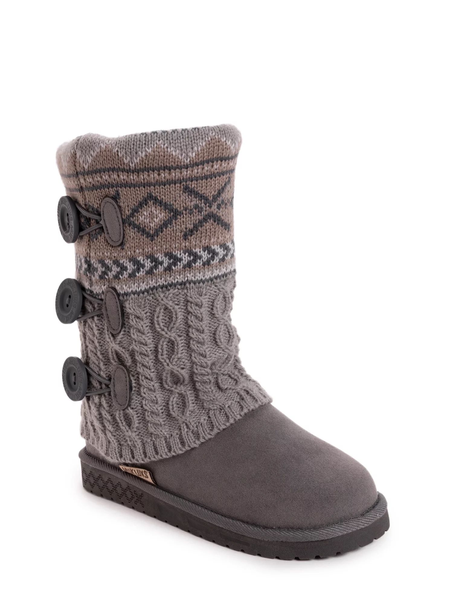 Muk Luks Cheryl Faux Fur Lined Side Button Pattern Knit Boot (Women's) | Walmart (US)