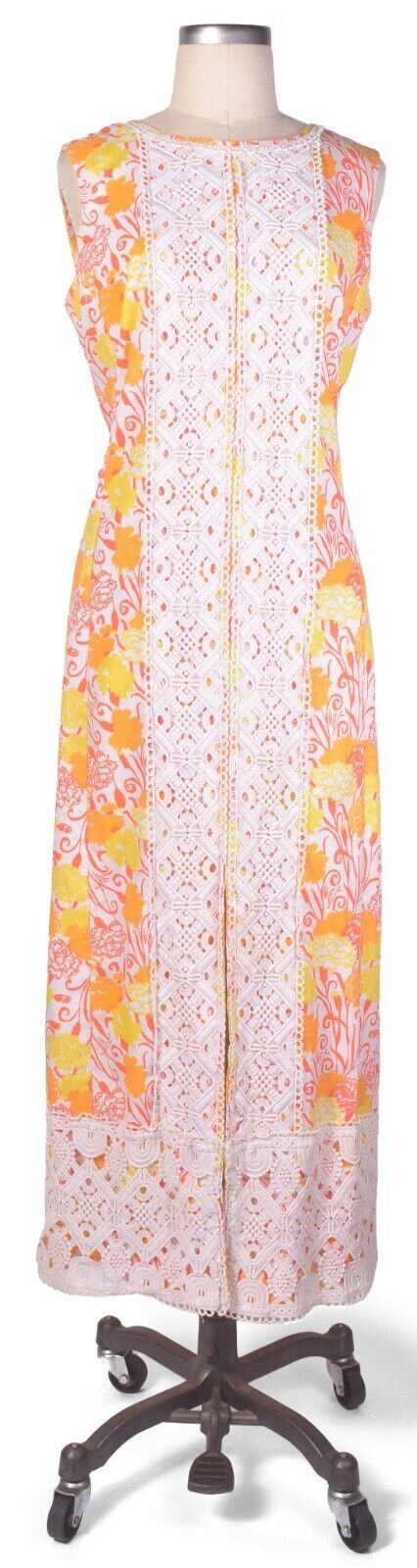 Vintage 70s LILLY PULITZER Abstract Floral Maxi Dress w/Crochet Trim L XL  | eBay | eBay US