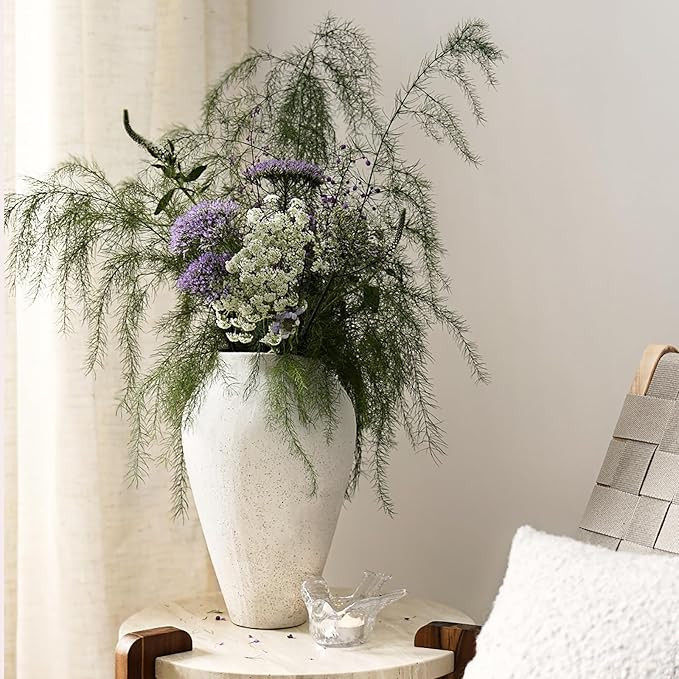 White Ceramic Vase - Large 11.8 Inch Tall Floor Vase for Centerpieces, Farmhouse Rustic Minimalis... | Amazon (US)