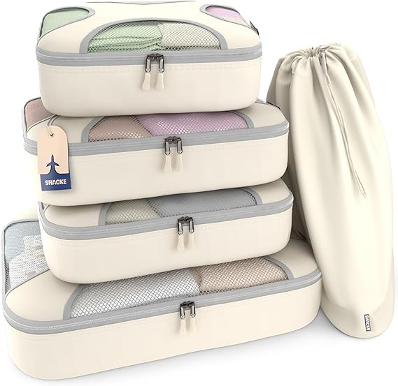 Shacke Premium 5 Packing Cubes Set - Lightweight Mesh Travel Luggage Organizers with Laundry Bag,... | Amazon (US)