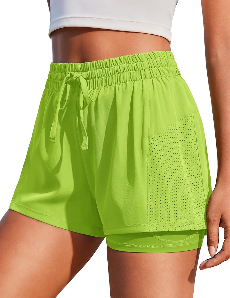 PINSPARK Women's 2 in 1 Running Shorts with Liner Pockets Quick Dry Athletic Workout Gym Shorts | Amazon (US)