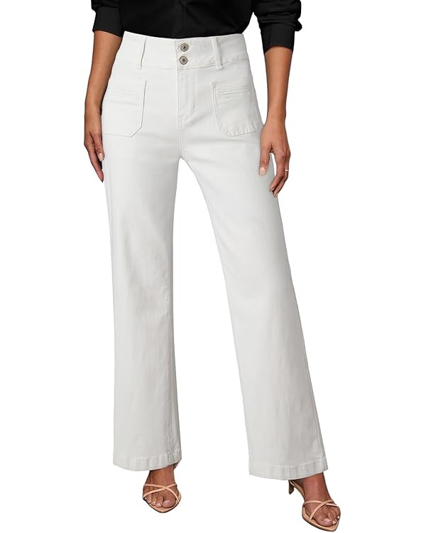 SIDEFEEL Women's High Waist Jeans Stretchy Flared Wide Leg Pockets Front Denim Pants Bootcut | Amazon (CA)