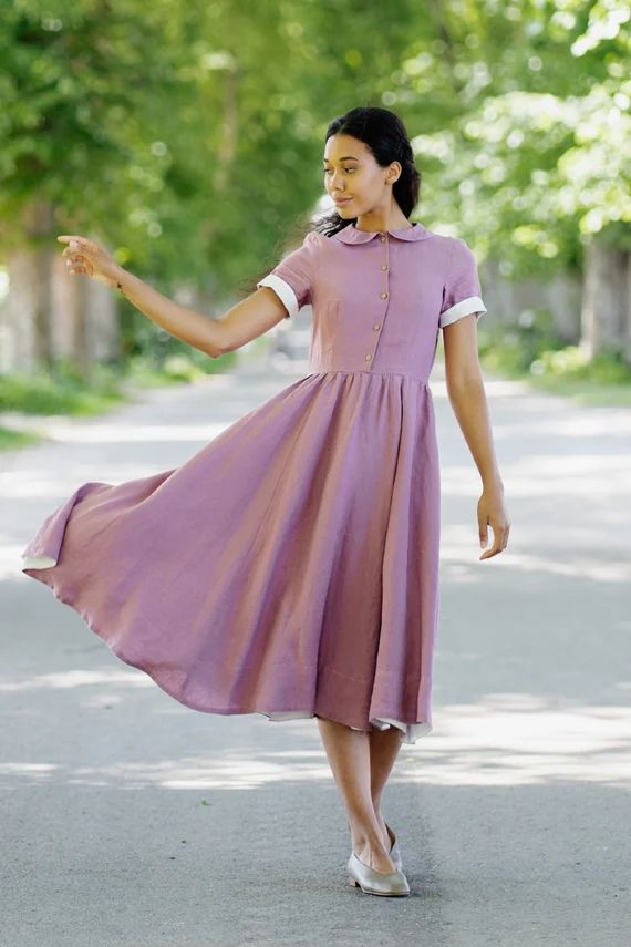 1960s Style Dress Purple Linen Summer Dress Long Purple - Etsy | Etsy (US)