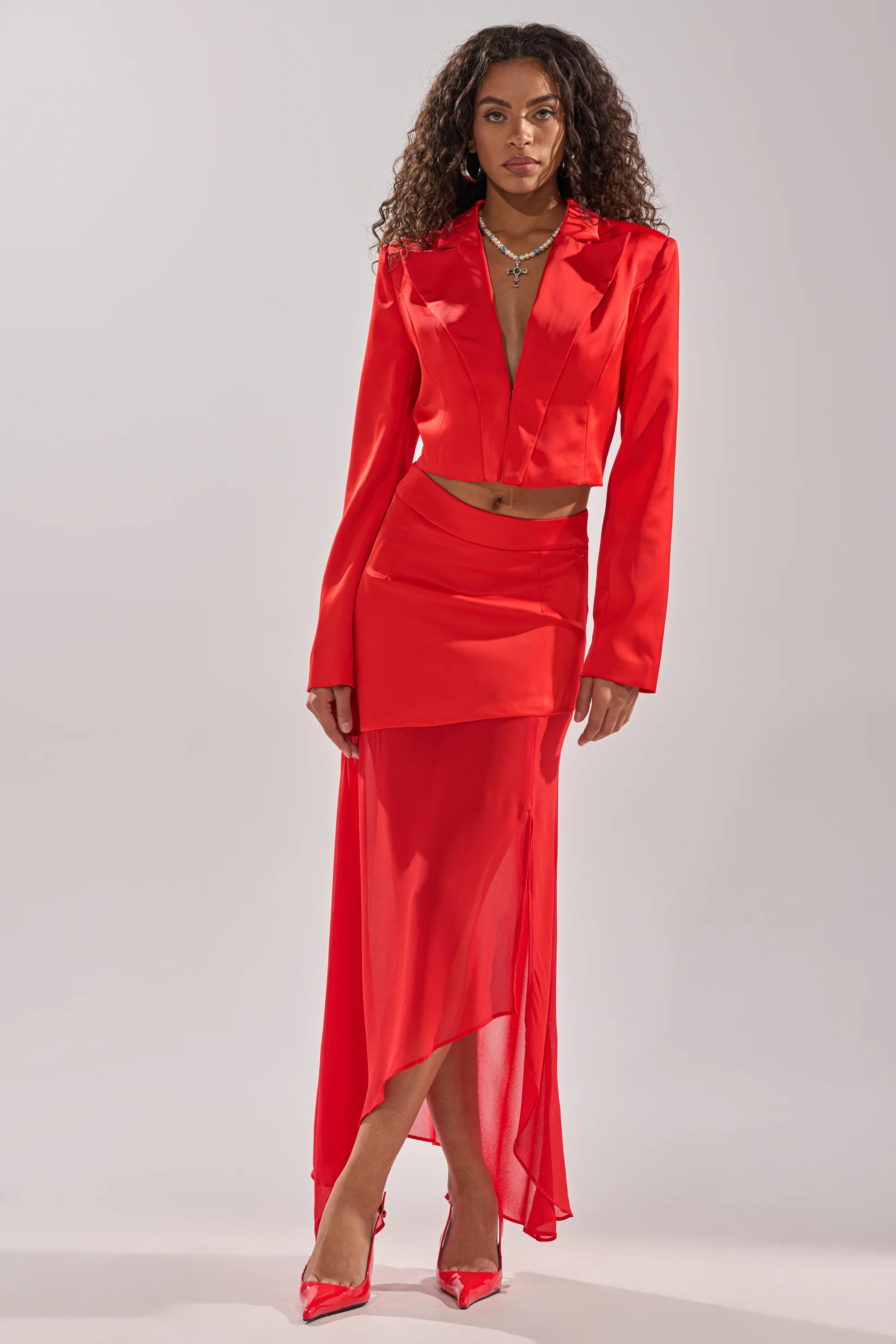 AKIRA Hot Asymmetrical Midi Skirt | Red | Size Small | AKIRA