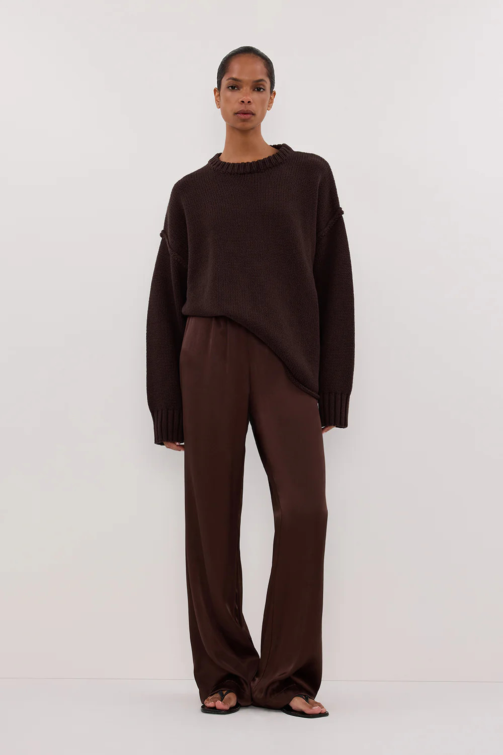 MONICA BITTER CHOC SATIN PANT | DISSH