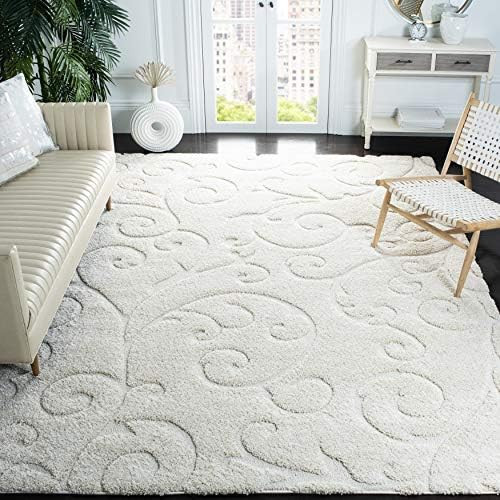 Amazon.com: SAFAVIEH Florida Shag Collection 6' x 9' Cream / Cream SG455 Scrolling Vine Graceful ... | Amazon (US)