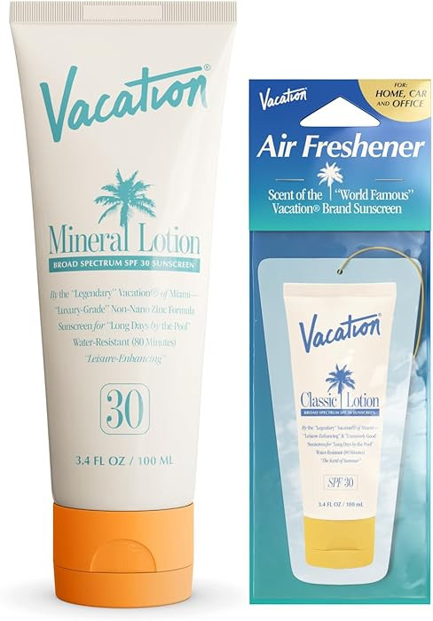Vacation Mineral Lotion Sunscreen SPF 30 & Air Freshener Bundle, Non-Nano Zinc Oxide Formula, No ... | Amazon (US)
