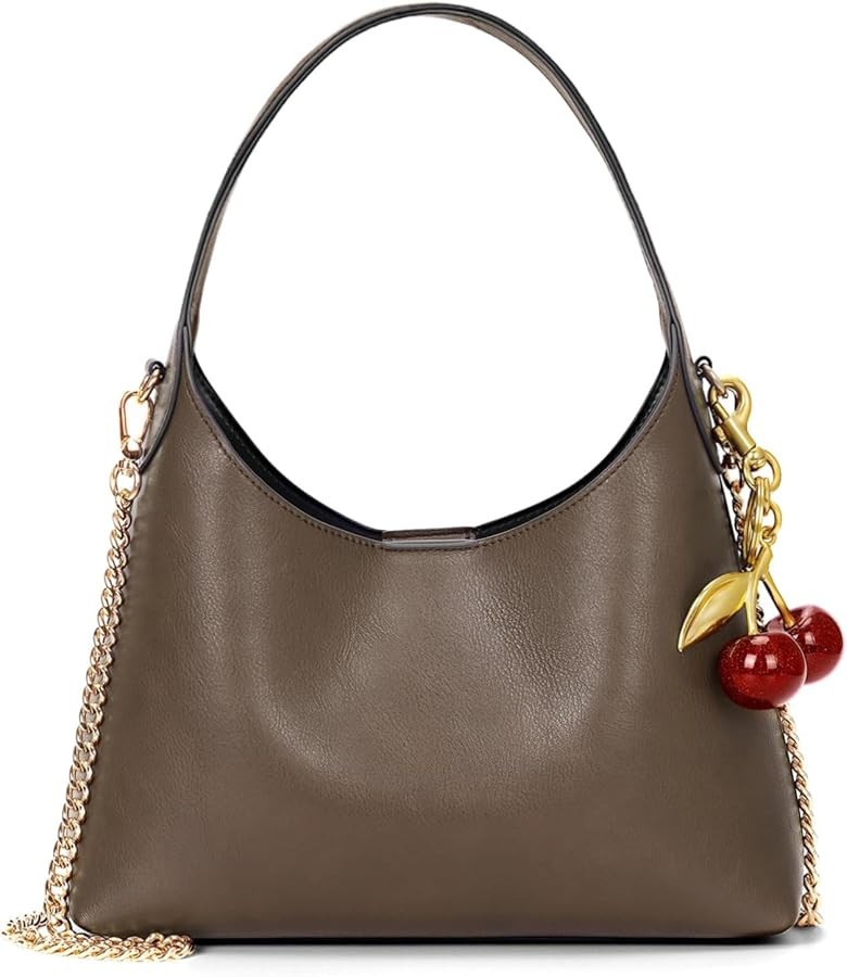 Small Hobo Bags for Women Cherry Shoulder Bag Purse Faux Leather Tote Handbag Trendy Chain Crossb... | Amazon (US)