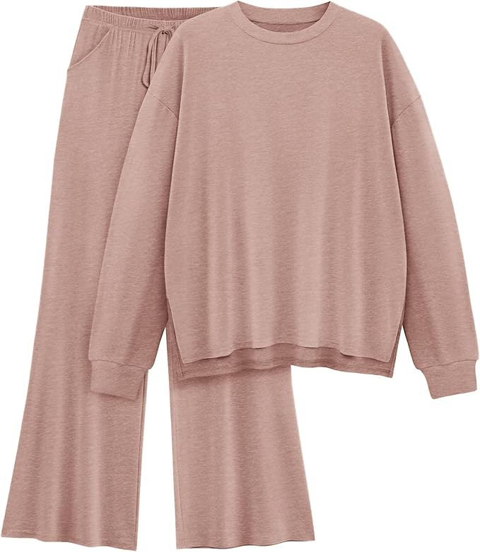 AmazingStar Womens Lounge Set 2025 Fall 2 Piece Outfits Long Sleeve Tops Wide Leg Long Pants Cozy... | Amazon (US)