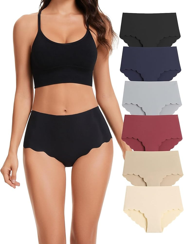 Caterlove Women's High Waisted Seamless Underwear No Show Wave Edge Bikini Panties Full Coverage ... | Amazon (US)