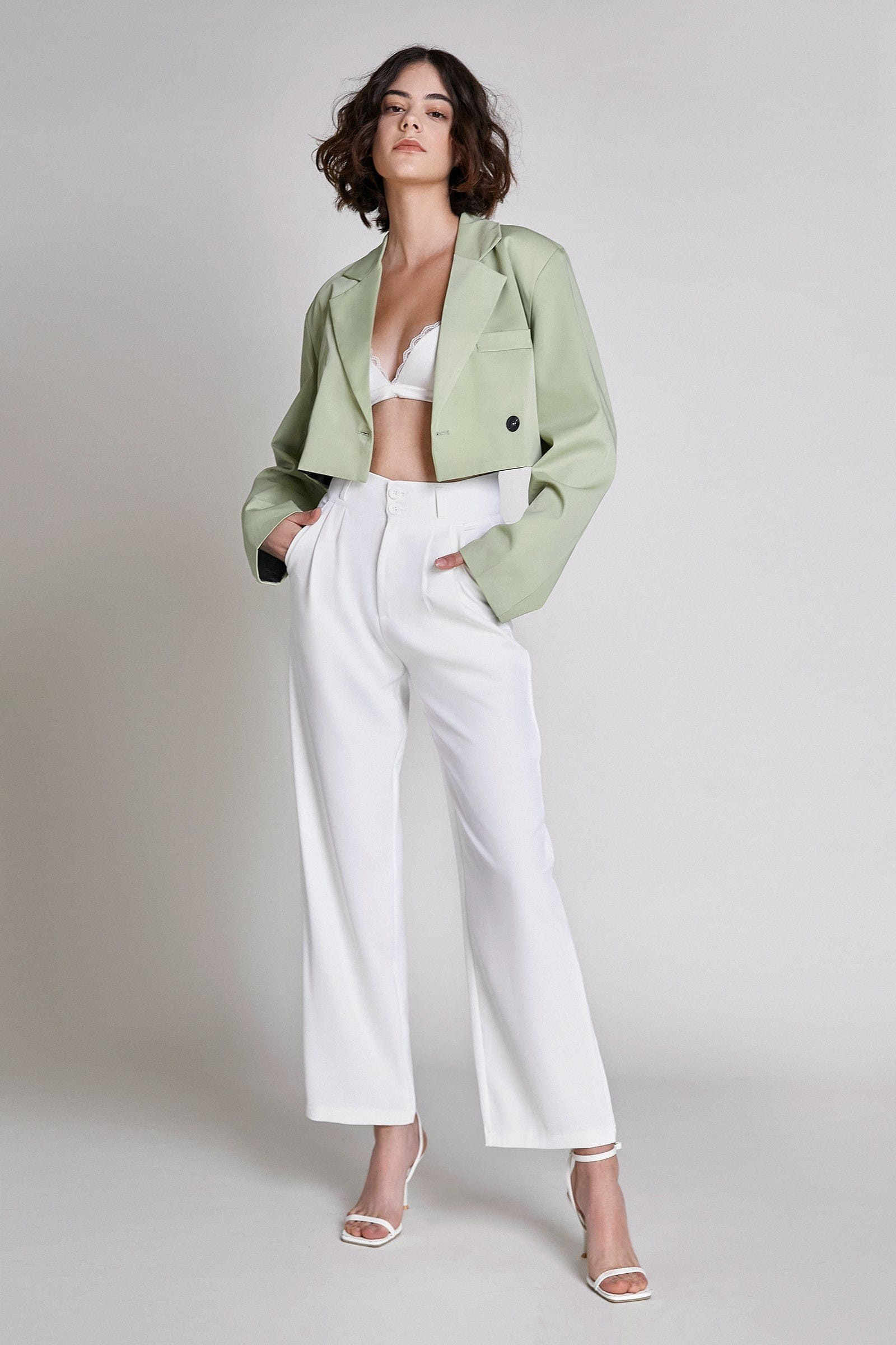 Tailored High Rise Pants in White | J.ING