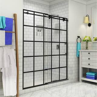 Kamaya 56 - 60 in. x 76 in. Completely Frameless Sliding Shower Door in Matte Black, Right Openin... | The Home Depot