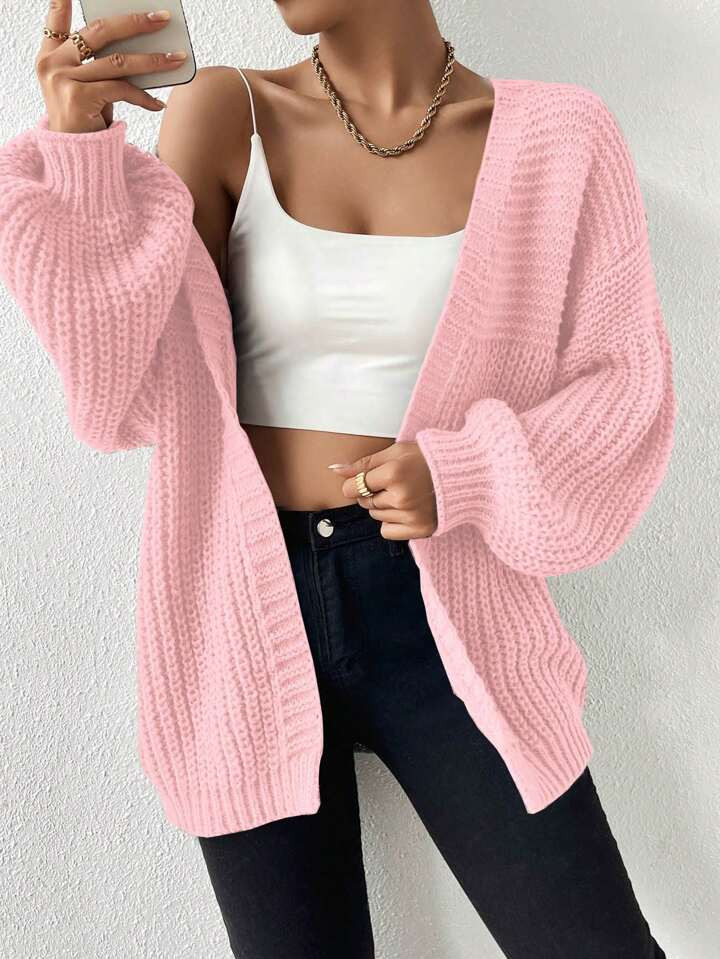 SHEIN Essnce Long Sleeve Simple Solid Color V-Neck Cardigan | SHEIN