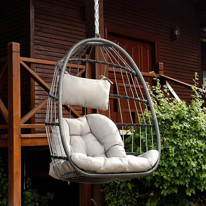 Brafab Wicker Rattan Hammock Egg Swing Chair with Hanging Chain, Aluminum Frame and UV Resistant ... | Amazon (US)