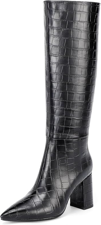 Lumeheel Knee High Boots for Women - Fashion Faux Crocodile Boots Wide Calf Tall Boots Long Gogo ... | Amazon (US)